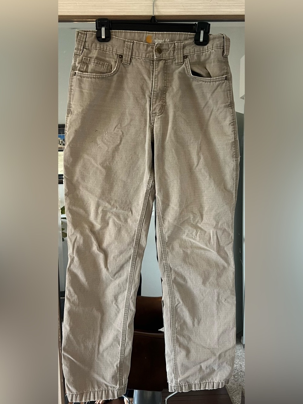 Carhartt Pants 32x34 Khaki Men’s Original Relaxed Fit work pants stained